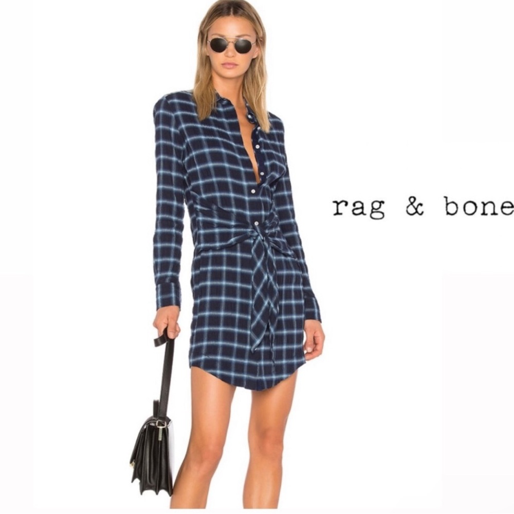 Rag & Bone Blue Plaid Shirt Dress
